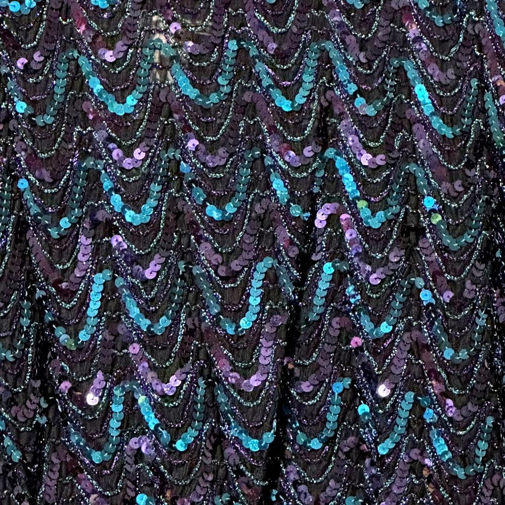 VTG Three Flaggs made in USA women’s sz M blue purple sequin holiday cropped top - Picture 2 of 6